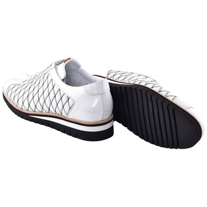 Corrente Men’s White Calfskin Round Toe Sport Sneaker with Quilted Side Design