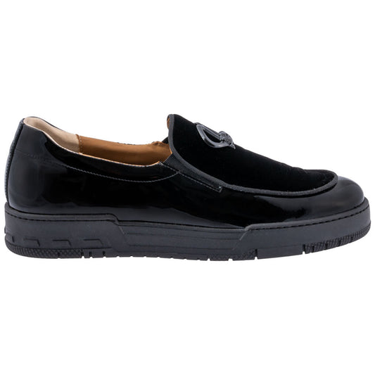 Mauri Shoes Men’s Leisure Moc Toe Black Patent Leather & Velvet Luxury Dress Loafer