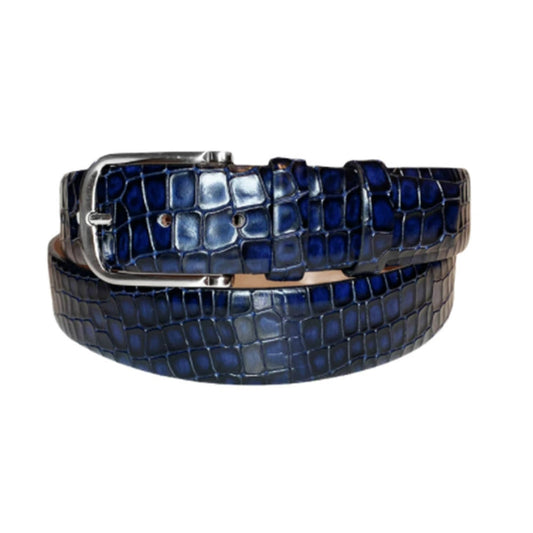 Corrente Navy Croco Print Matching Dress Leather Mens Belt