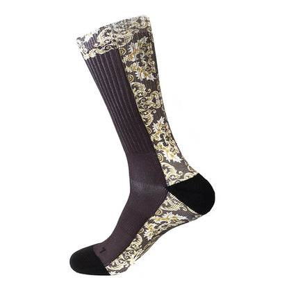 Steven Land Mediterranean Sublimation Pattern Black Multi Cotton Nylon Socks