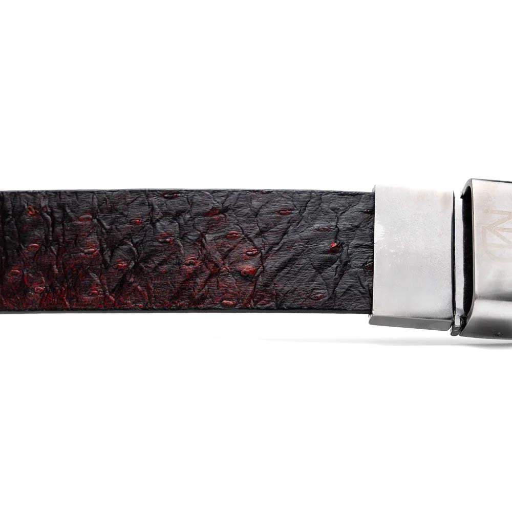 Domenico Men’s Genuine Exotic Ostrich Belts With Brushed Chrome Buckle | Marco Di Milano Exotic Belt in Cherry