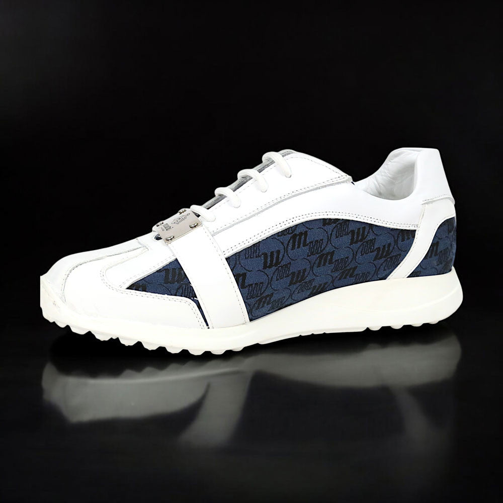 Mauri Kingsman Men's White / Blue Exotic Crocodile / Calfskin Leather Casual Sneaker