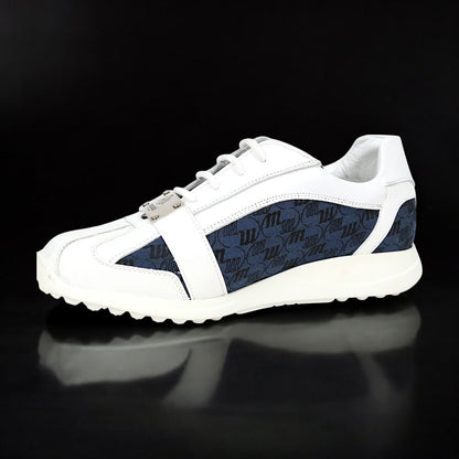 Mauri Kingsman Men's White / Blue Exotic Crocodile / Calfskin Leather Casual Sneaker