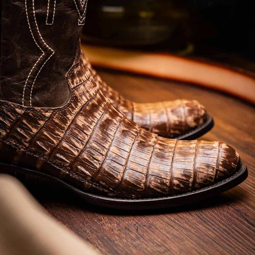 Phoenix Genuine Caiman Belly Skin Stone Brown Cowboy Boot | Marco Di Milano Western Boots