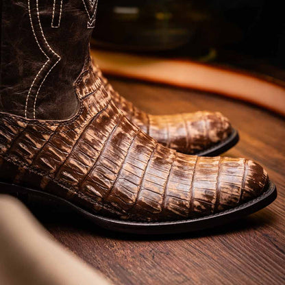 Phoenix Genuine Caiman Belly Skin Stone Brown Cowboy Boot | Marco Di Milano Western Boots