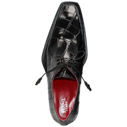 Fennix of Italy Genuine Alligator Skin ROWAN Black Derby Shoes (USA Men Size)