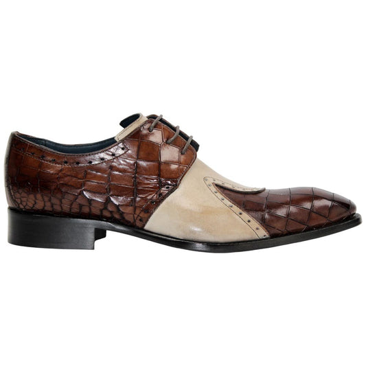 Valentano Chocolate/Beige Calfskin Coroco Print Oxfords | Duca Dress Shoes for Men