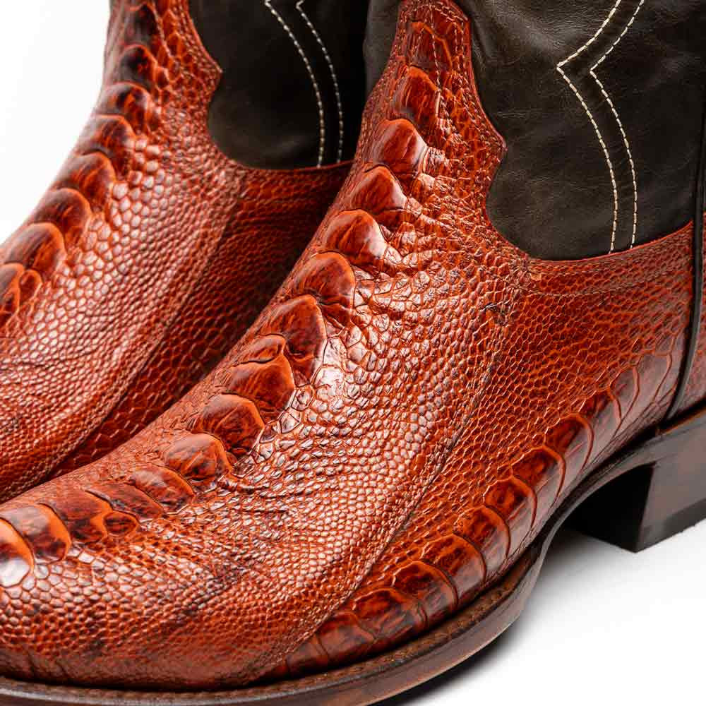 Denver Genuine Ostrich Leg Skin Cognac Cowboy Boot | Marco Di Milano Western Boots