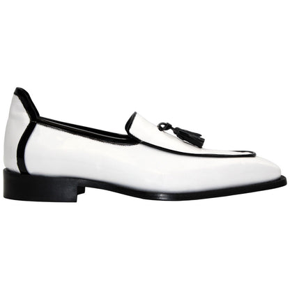 Fano Black & White Patent Leather Slip On | Duca Dress Loafers for Men