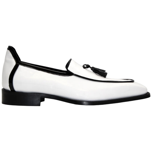 Fano Black & White Patent Leather Slip On | Duca Dress Loafers for Men