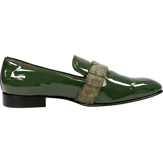 Mauri Elegante Men's Emerald Green Exotic Hornback / Patent Leather Slip-On Loafer
