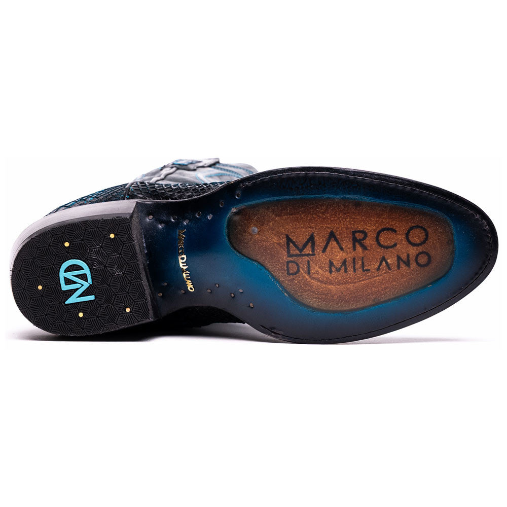 Kansas Genuine Python Skin Black/Blue Cowboy Boot | Marco Di Milano Western Boots