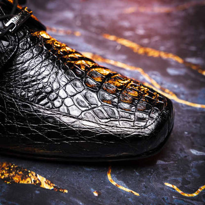 Leonardo Men’s Genuine Caiman Crocodile Dress Derby | Marco Di Milano Exotic Shoes in Black
