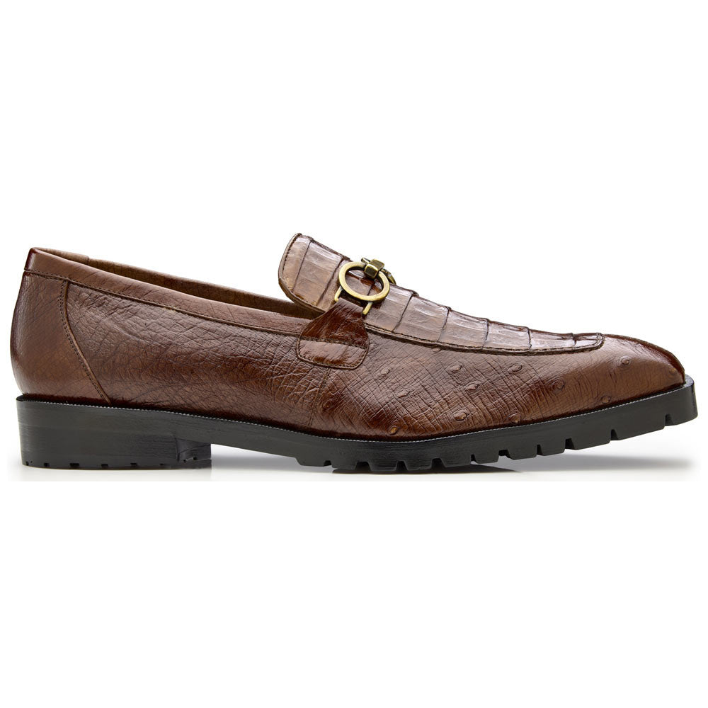 Belvedere Men's Genuine Caiman and Ostrich Quill Walnut Loafer - Corso