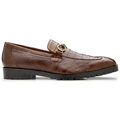 Belvedere Men's Genuine Caiman and Ostrich Quill Walnut Loafer - Corso
