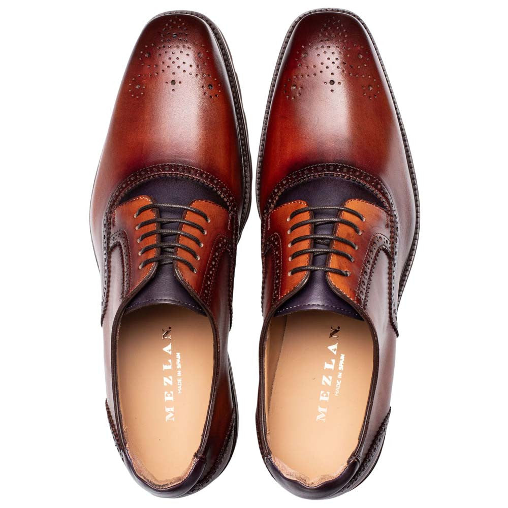 Mezlan Birch Two-Tone Lug Sole Derby - Men's Cognac Rust/Purple Medallion Derby