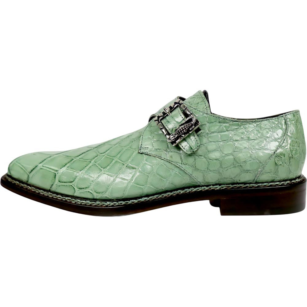 Mauri Shadow Men's Light Leaf Exotic Alligator Single Monk-Strap Shoes
