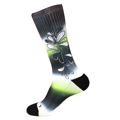 Steven Land Colorful Floral Pattern Black Multi Cotton Nylon Spandex Men's Socks