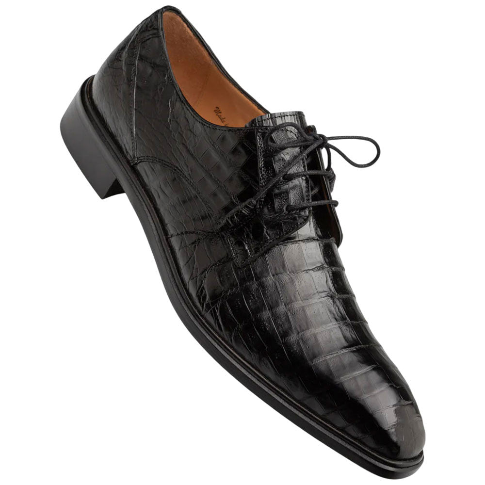 Mezlan Riverside Crocodile Skin Cap Toe Black Derby Lace Up Shoes