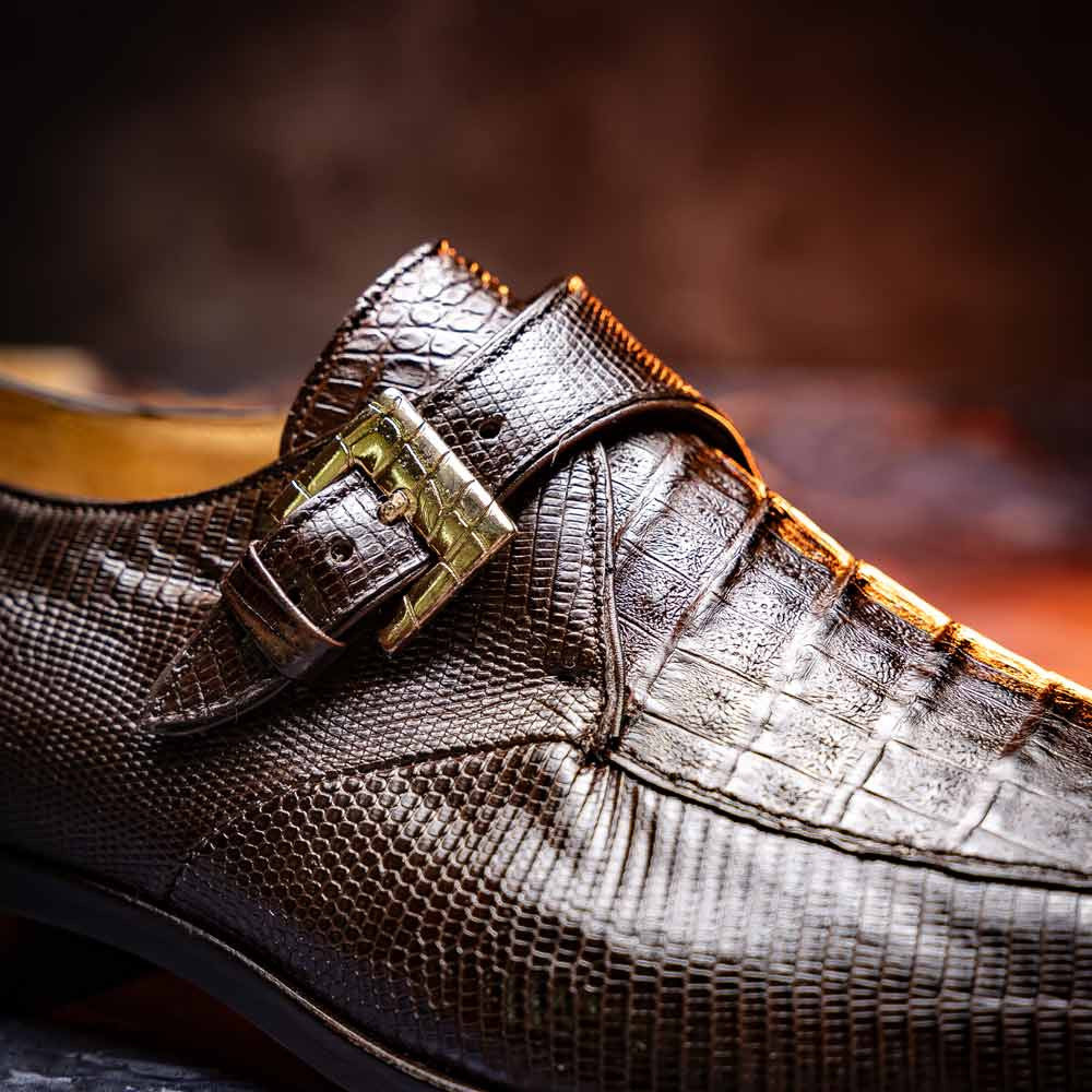 Toluca Genuine Crocodile and Lizard Skin Brown Monk Strap | Marco Di Milano