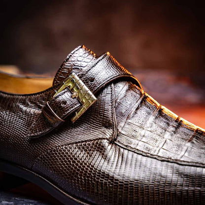 Toluca Genuine Crocodile and Lizard Skin Brown Monk Strap | Marco Di Milano