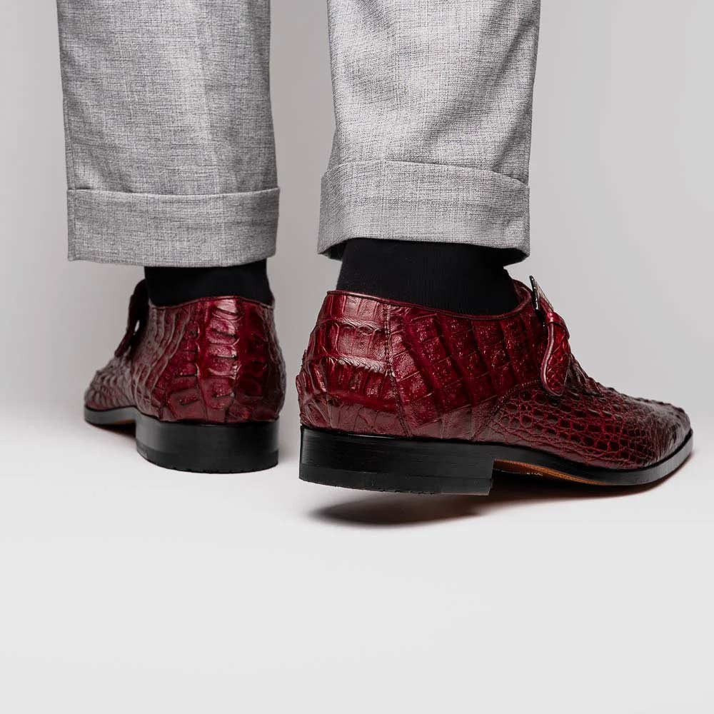 Luigi Wine Men’s Genuine Caiman Crocodile Dress Monk Strap | Marco Di Milano