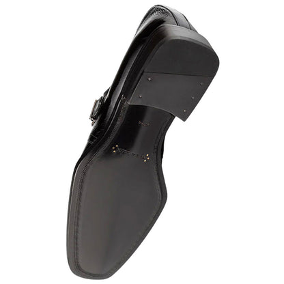Mezlan Afton Textured Shiny Calf Monk - Men's Black Square Toe Formal Monk