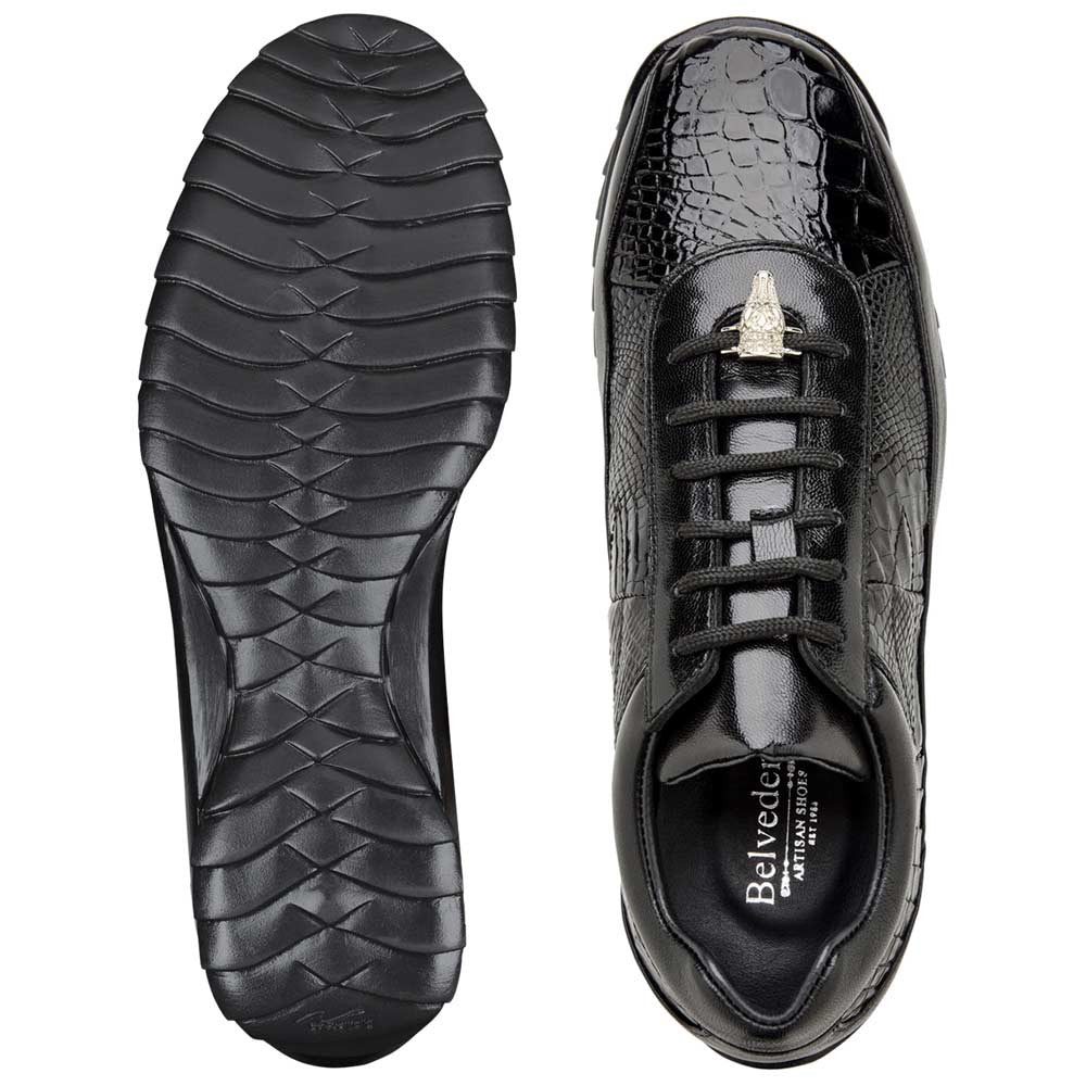 Belvedere Men’s Genuine American Alligator and Calf Black Sneaker - Coda