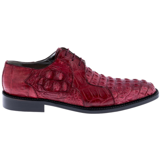 MAURI Shoes Men’s Pitti Derby Ruby Red Hornback & Baby Crocodile Leather Luxury Dress Shoes