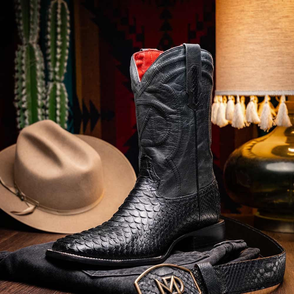 Missouri Genuine Python Skin Black Cowboy Boot | Marco Di Milano Western Boots
