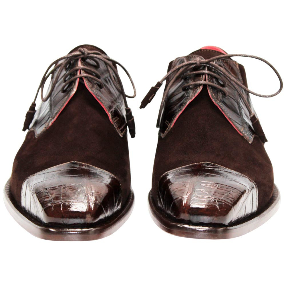 Fennix of Italy Genuine Alligator Skin & Suede LANDON Brown Shoes (USA Men Size)