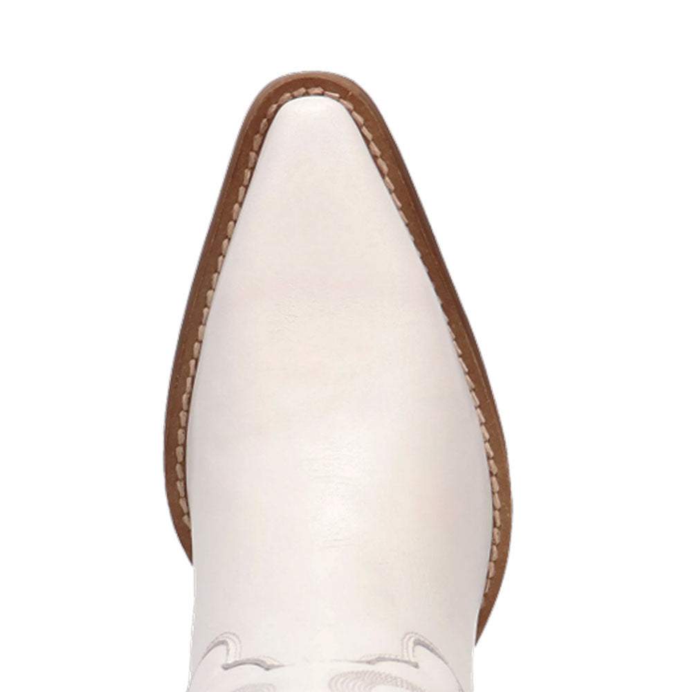 Hensley Leather White-on-White Embroidered Wooden Block Heel Snip Toe Women Boot | Dingo Western Cowgirl Boots