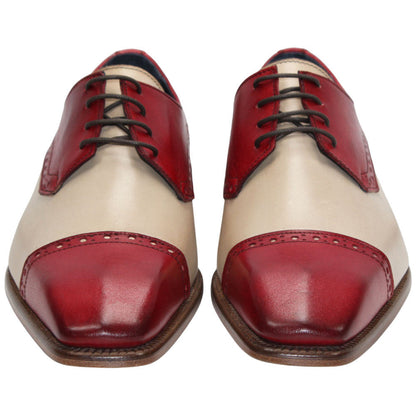 Duca Lombardi Men's Red/Beige Calf-Skin Leather Oxfords Shoes