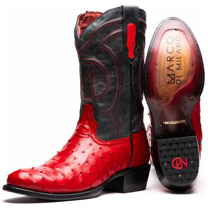 Savannah Genuine Full Quill Ostrich Skin Cowboy Red Boot | Marco Di Milano Western Boots