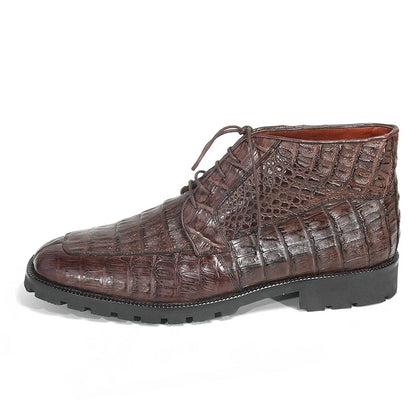 Brown Genuine Caiman Crocodile Belly Ankle Boot By Los Altos
