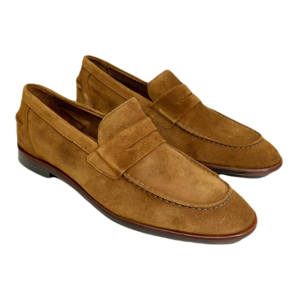 Alan Payne Men's Bourbon Naples Suede Penny Slip - On Loafers - shoeclassix.com