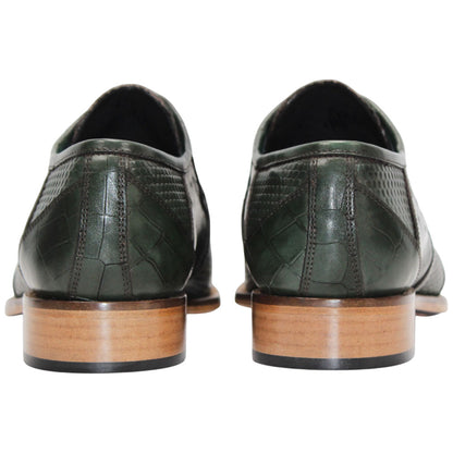 Duca Imperio Men's Green Calf-Skin Leather/Calf Print Oxfords Shoes