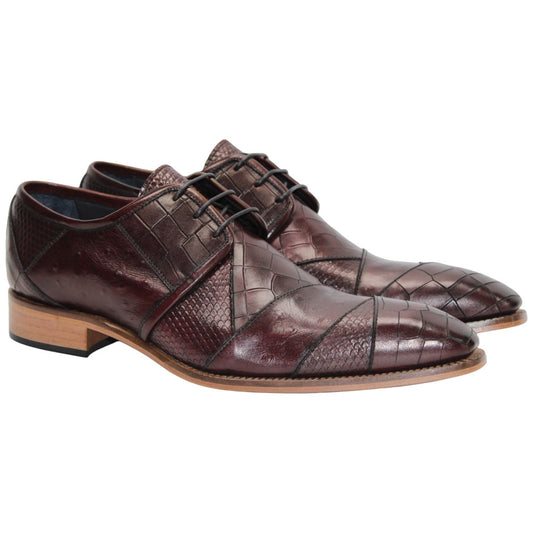 Duca Imperio Men's Burgundy Calf-Skin Leather/Calf Print Oxfords Shoes