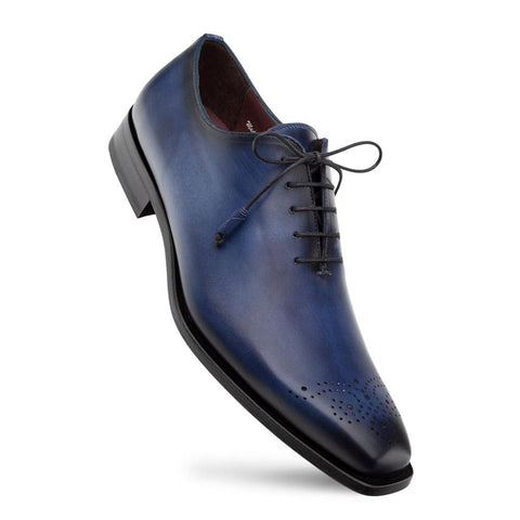 Mezlan Cupula Patina Blue Leather Whole-Cut Oxford Shoes