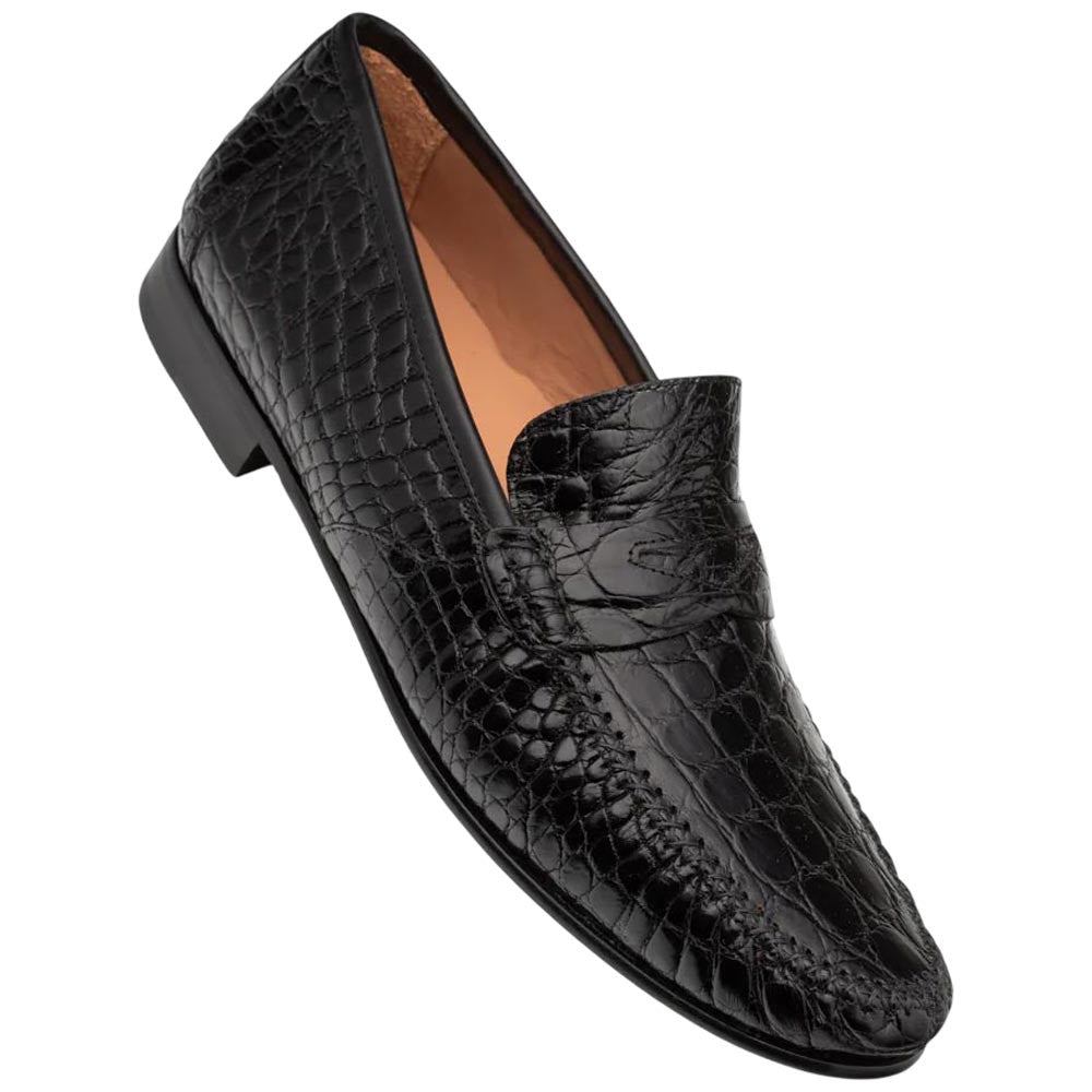 Mezlan Armano Moc Toe Black Crocodile Leather Moccasin Dress Shoes