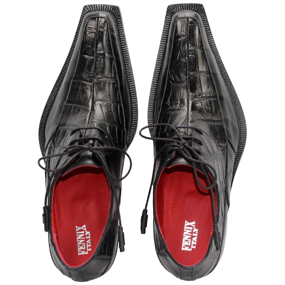 Fennix Frank Men's Black Alligator/Calf-Skin Leather Derby Oxfords Shoes