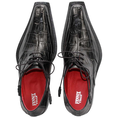 Fennix Frank Men's Black Alligator/Calf-Skin Leather Derby Oxfords Shoes