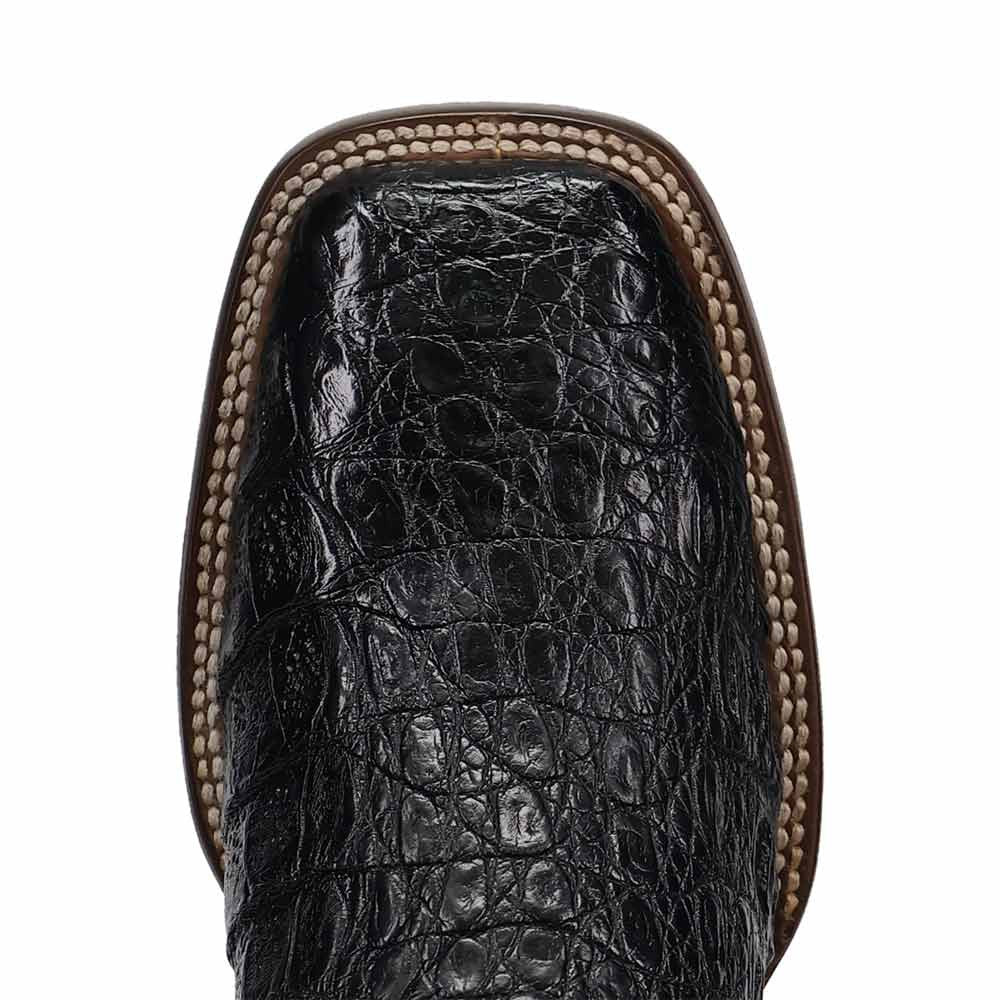 Dan Post Marsh Black Caiman Skin Broad Square Toe Western Cowboy Boots