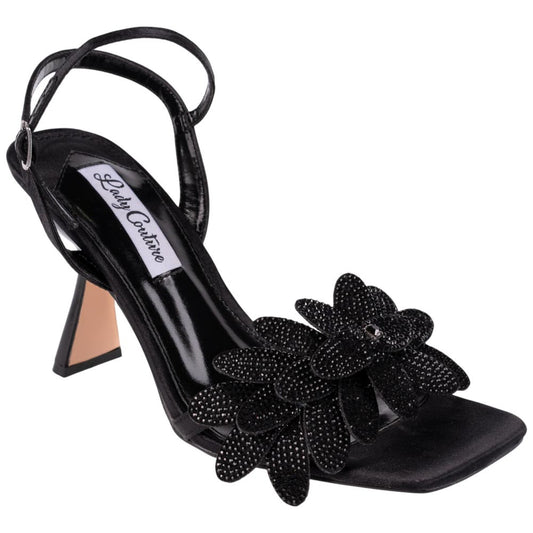 Lady Couture Lust Black Rhinestone Stud Slingback Heels