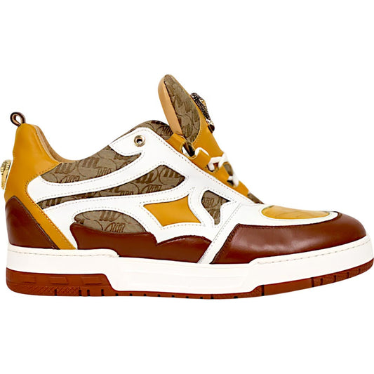 Mauri Abstract Men's Gold / Toffee / White / Beige Exotic Crocodile / Fabric / Nappa Leather Casual Sneaker
