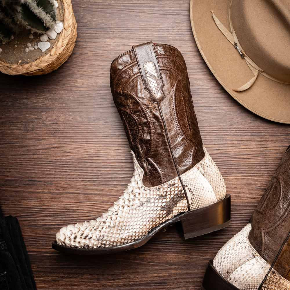 Kansas Genuine Python Skin Natural Cowboy Boot | Marco Di Milano Western Boots