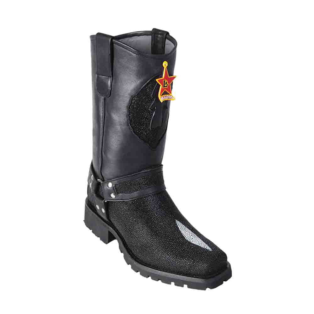 Los Altos Single Stone Black Stingray Men’s Biker Boots