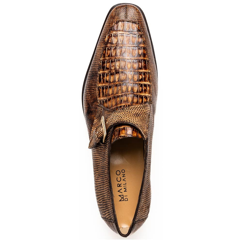 Toluca Genuine Crocodile and Lizard Skin Monk Strap | Marco Di Milano Exotic Dress Shoes in Rustic Orix
