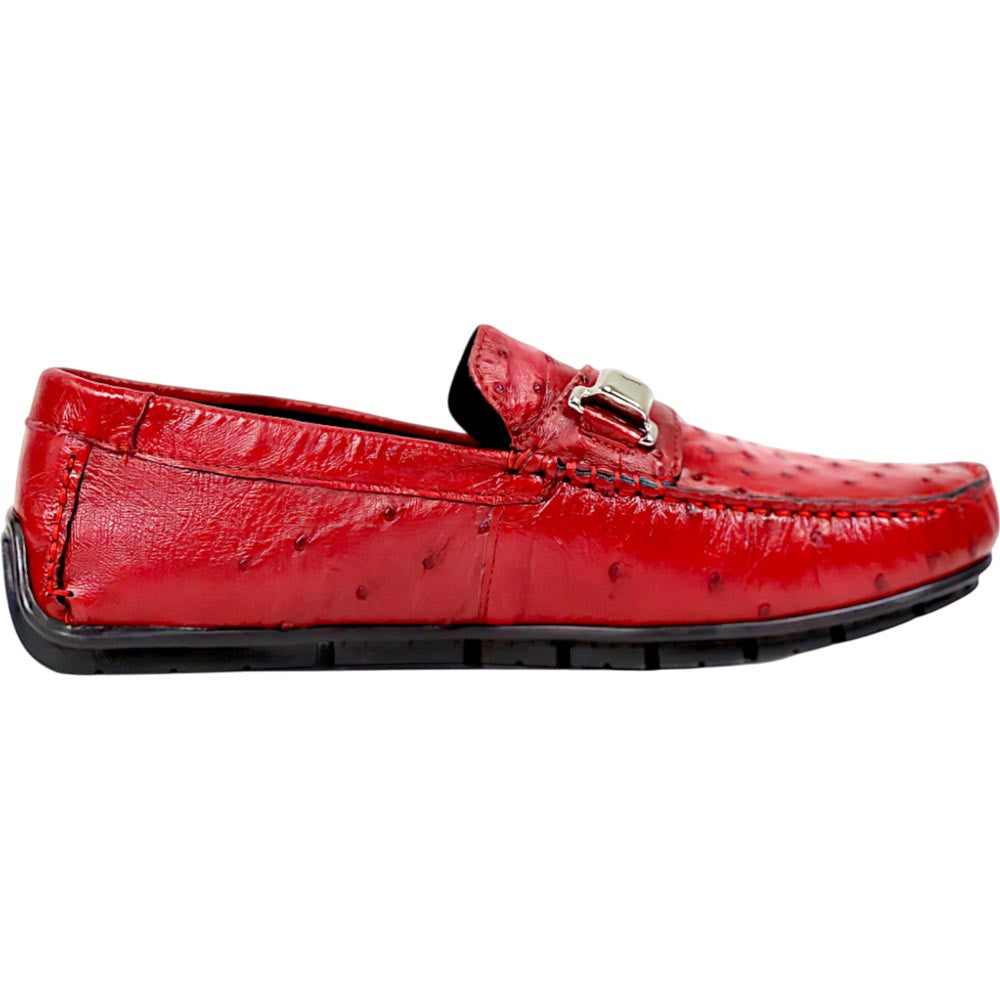 Mauri Sprinter Men's Campari Red Exotic Ostrich Horsebit Slip-On Driver Shoes