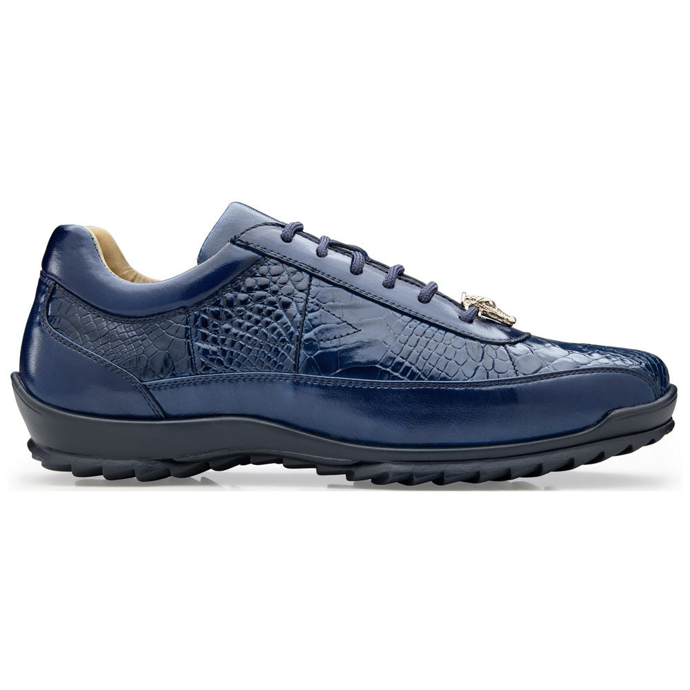 Belvedere Men’s Genuine American Alligator and Calf Indigo Blue Sneaker - Coda